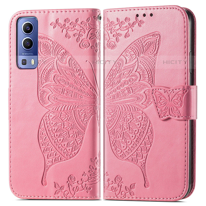 Funda de Cuero Cartera con Soporte Mariposa Carcasa para Vivo iQOO Z3 5G Rosa Roja