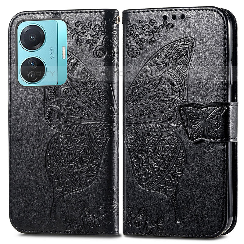 Funda de Cuero Cartera con Soporte Mariposa Carcasa para Vivo iQOO Z6 Pro 5G Negro