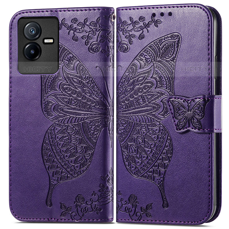 Funda de Cuero Cartera con Soporte Mariposa Carcasa para Vivo iQOO Z6x Morado