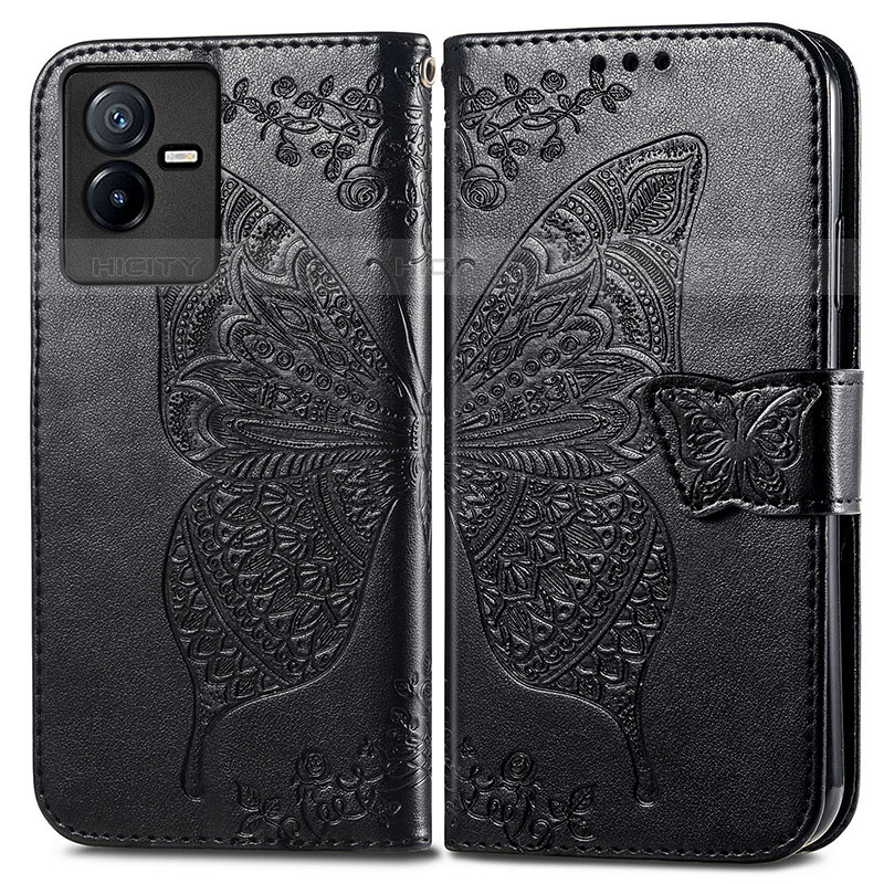 Funda de Cuero Cartera con Soporte Mariposa Carcasa para Vivo iQOO Z6x Negro