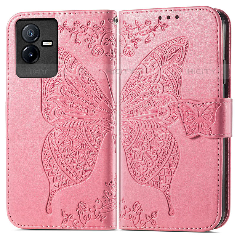 Funda de Cuero Cartera con Soporte Mariposa Carcasa para Vivo iQOO Z6x Rosa Roja