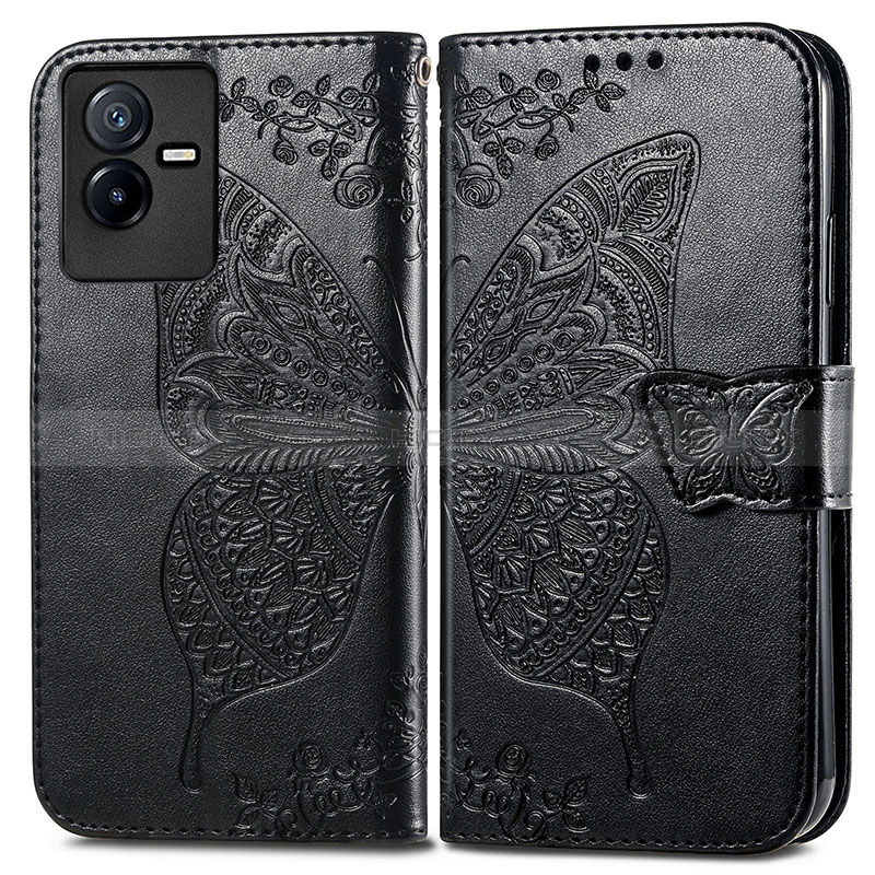 Funda de Cuero Cartera con Soporte Mariposa Carcasa para Vivo T2x 5G Negro