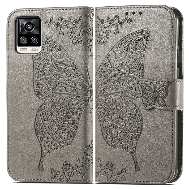 Funda de Cuero Cartera con Soporte Mariposa Carcasa para Vivo V20 (2021) Gris