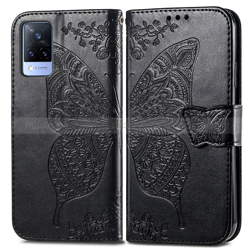 Funda de Cuero Cartera con Soporte Mariposa Carcasa para Vivo V21 5G Negro