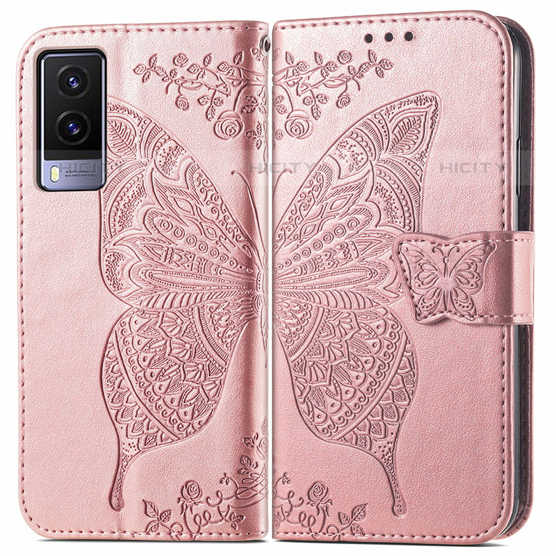 Funda de Cuero Cartera con Soporte Mariposa Carcasa para Vivo V21e 5G Rosa