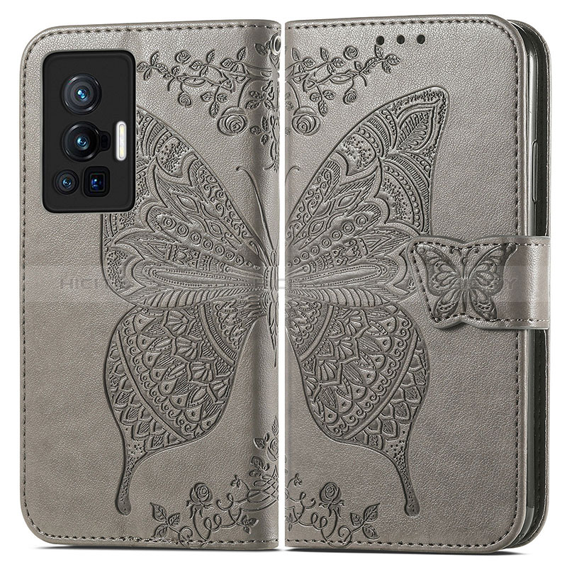 Funda de Cuero Cartera con Soporte Mariposa Carcasa para Vivo X70 Pro 5G Gris