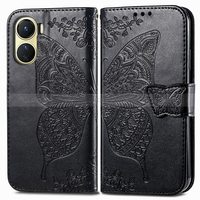 Funda de Cuero Cartera con Soporte Mariposa Carcasa para Vivo Y02S Negro