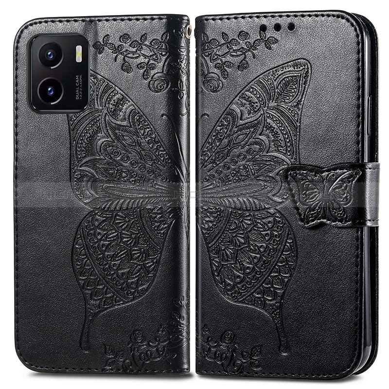 Funda de Cuero Cartera con Soporte Mariposa Carcasa para Vivo Y10 t1 Negro