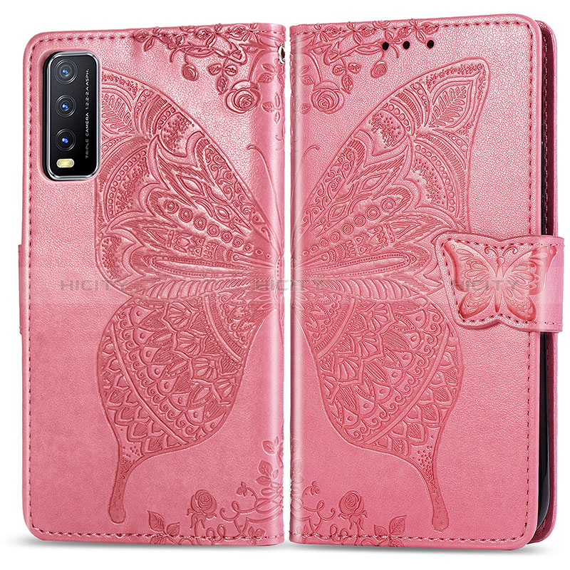 Funda de Cuero Cartera con Soporte Mariposa Carcasa para Vivo Y11s Rosa Roja