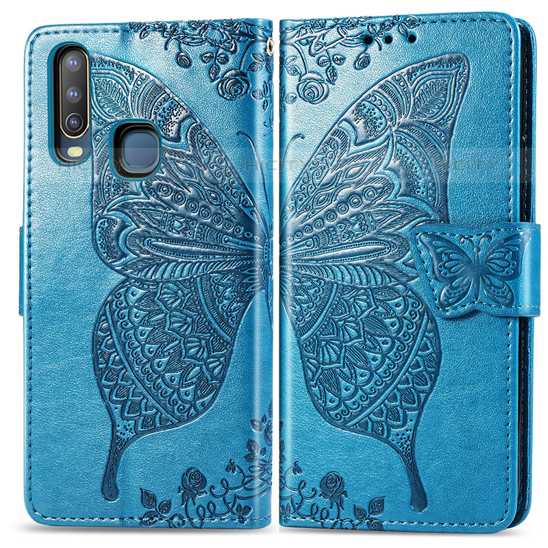 Funda de Cuero Cartera con Soporte Mariposa Carcasa para Vivo Y12 Azul