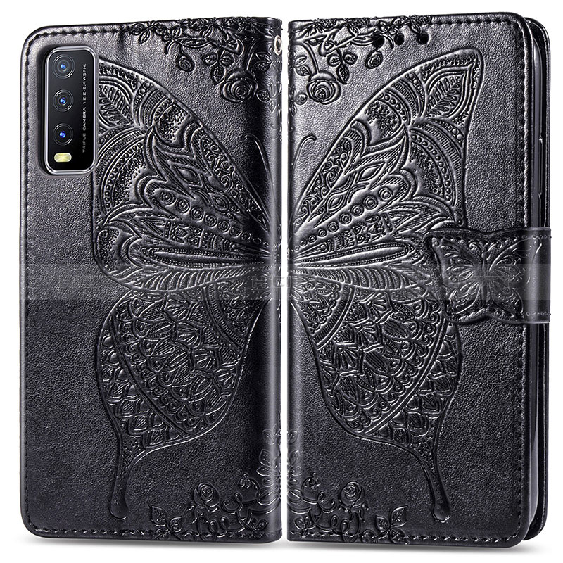 Funda de Cuero Cartera con Soporte Mariposa Carcasa para Vivo Y12G Negro