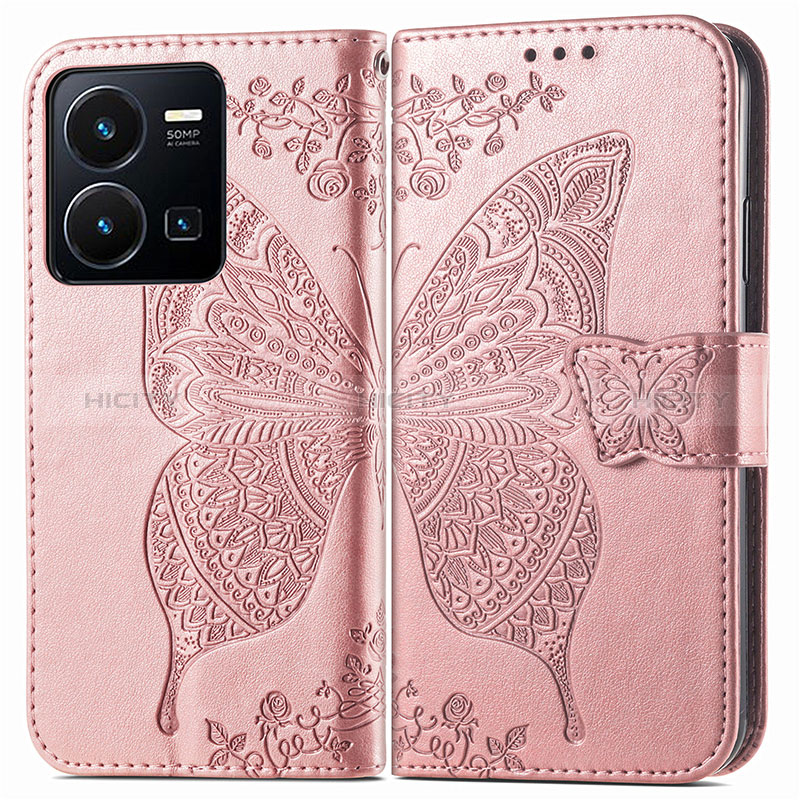 Funda de Cuero Cartera con Soporte Mariposa Carcasa para Vivo Y35 4G Rosa