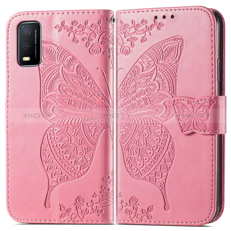 Funda de Cuero Cartera con Soporte Mariposa Carcasa para Vivo Y3s (2021) Rosa Roja