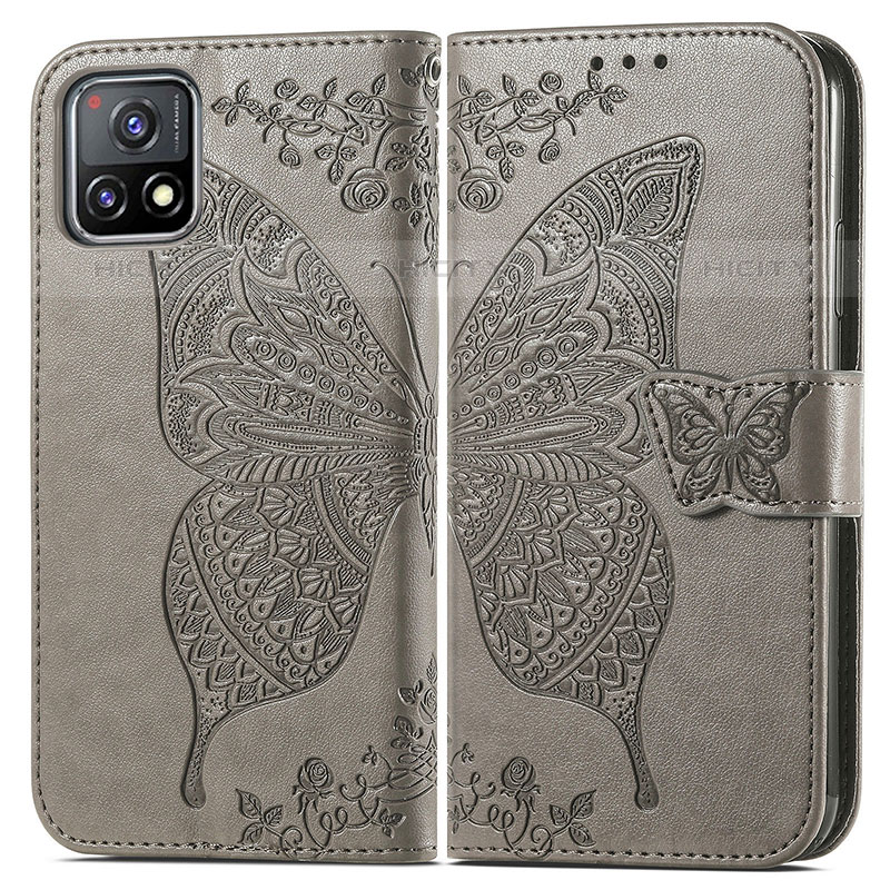 Funda de Cuero Cartera con Soporte Mariposa Carcasa para Vivo Y54s 5G Gris