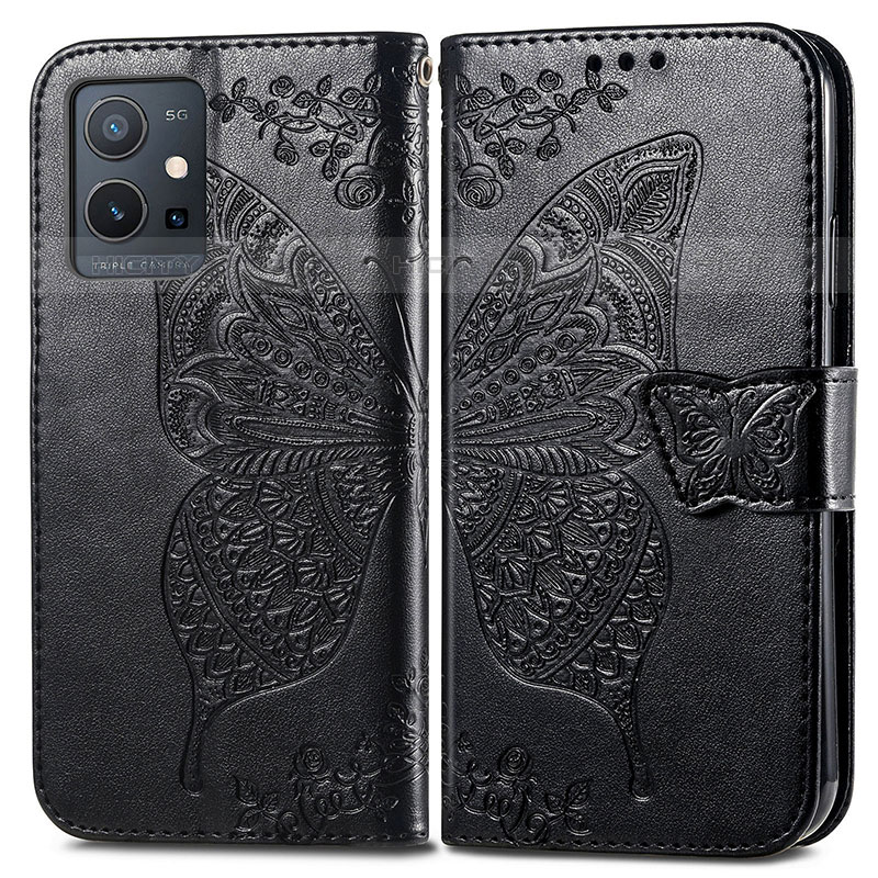 Funda de Cuero Cartera con Soporte Mariposa Carcasa para Vivo Y55 5G Negro