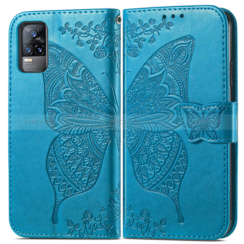 Funda de Cuero Cartera con Soporte Mariposa Carcasa para Vivo Y73 (2021) Azul