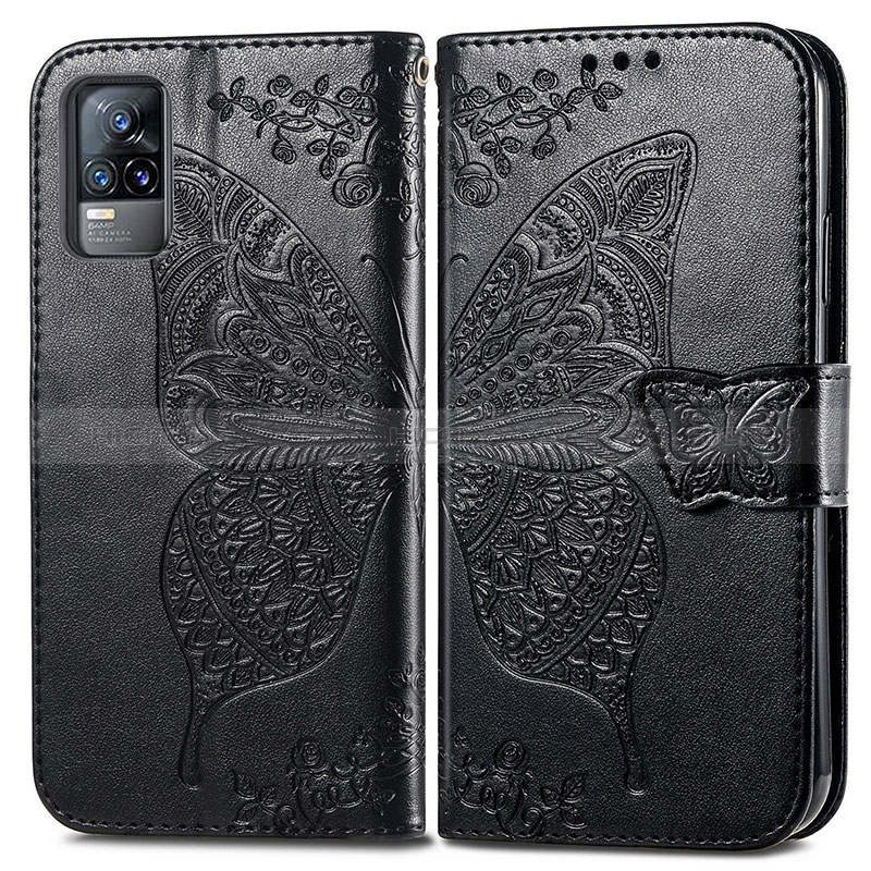 Funda de Cuero Cartera con Soporte Mariposa Carcasa para Vivo Y73 (2021) Negro