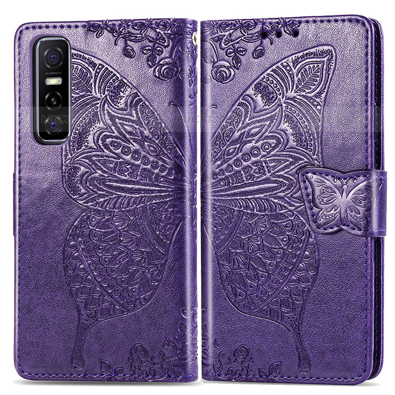 Funda de Cuero Cartera con Soporte Mariposa Carcasa para Vivo Y73s 5G