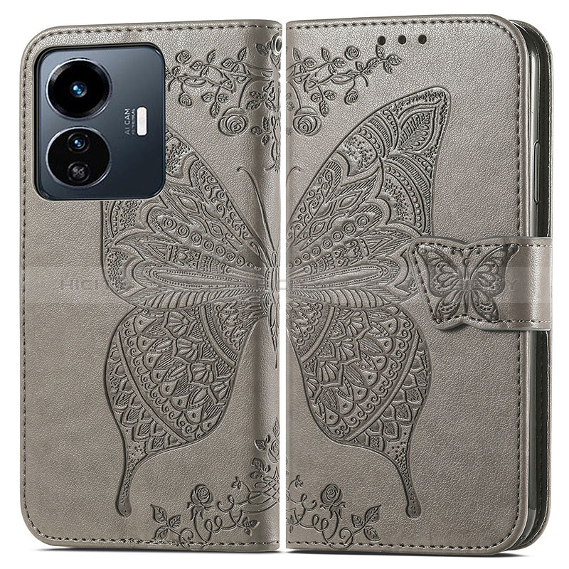 Funda de Cuero Cartera con Soporte Mariposa Carcasa para Vivo Y77e t1 Gris