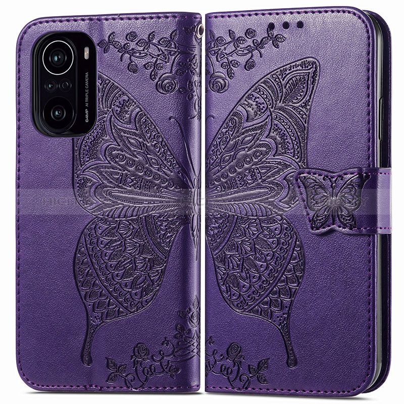 Funda de Cuero Cartera con Soporte Mariposa Carcasa para Xiaomi Mi 11i 5G Morado