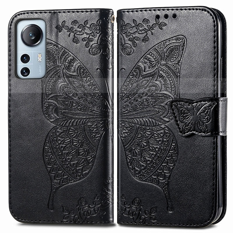 Funda de Cuero Cartera con Soporte Mariposa Carcasa para Xiaomi Mi 12 Lite 5G Negro