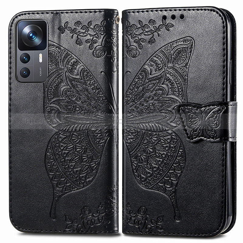 Funda de Cuero Cartera con Soporte Mariposa Carcasa para Xiaomi Mi 12T Pro 5G Negro