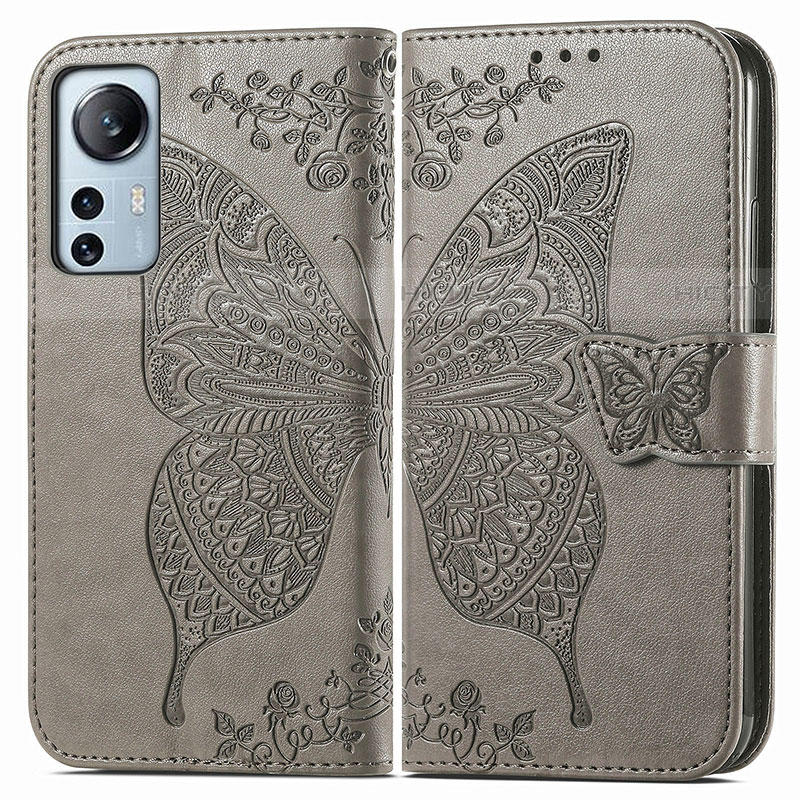 Funda de Cuero Cartera con Soporte Mariposa Carcasa para Xiaomi Mi 12X 5G Gris