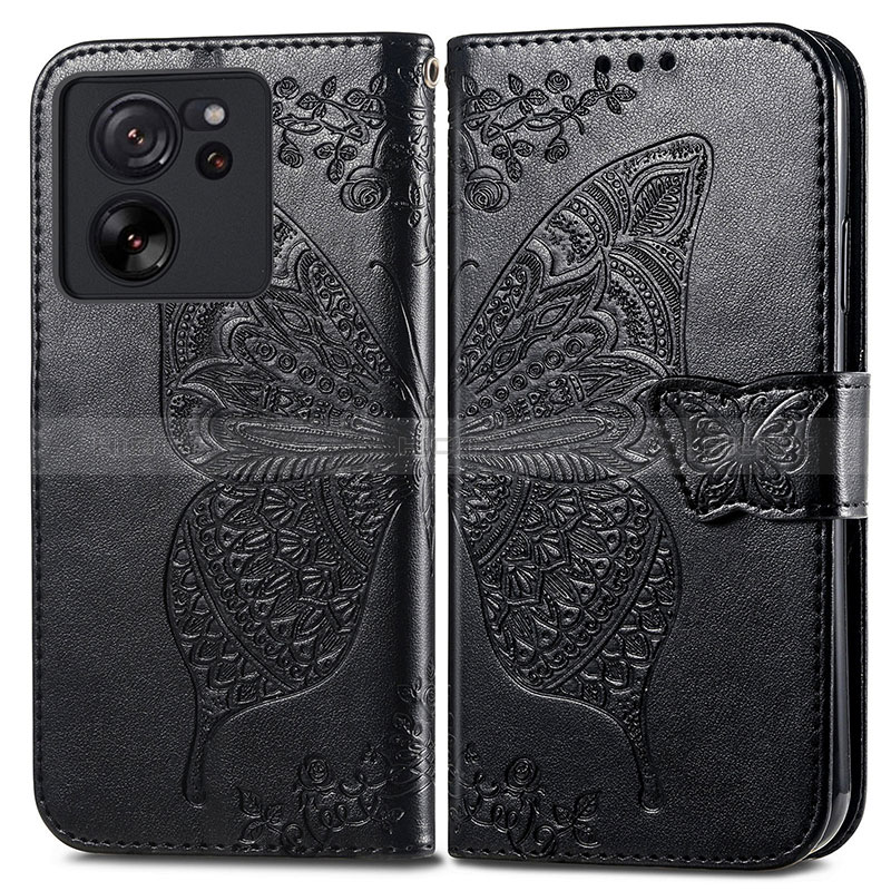 Funda de Cuero Cartera con Soporte Mariposa Carcasa para Xiaomi Mi 13T 5G Negro