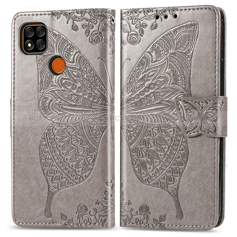 Funda de Cuero Cartera con Soporte Mariposa Carcasa para Xiaomi POCO C31 Gris