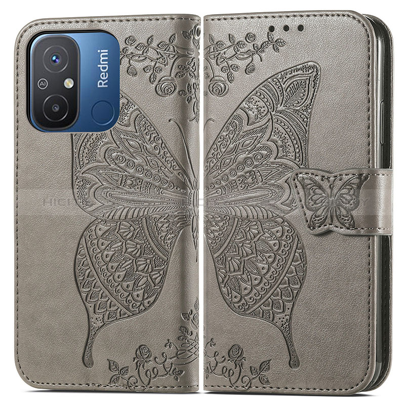 Funda de Cuero Cartera con Soporte Mariposa Carcasa para Xiaomi Poco C55 Gris