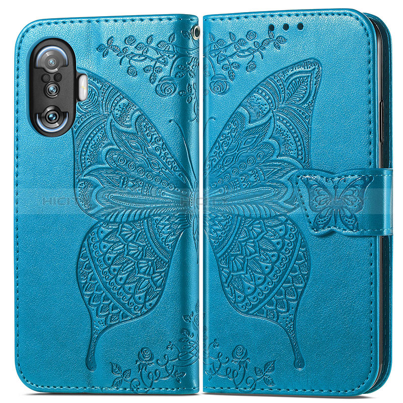 Funda de Cuero Cartera con Soporte Mariposa Carcasa para Xiaomi Poco F3 GT 5G Azul