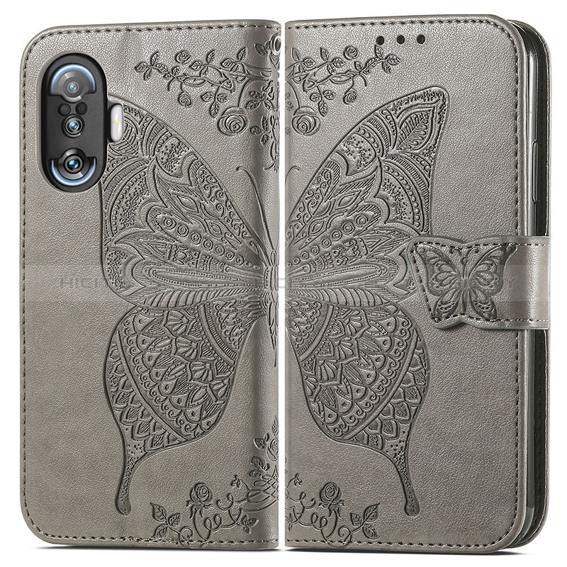 Funda de Cuero Cartera con Soporte Mariposa Carcasa para Xiaomi Poco F3 GT 5G Gris