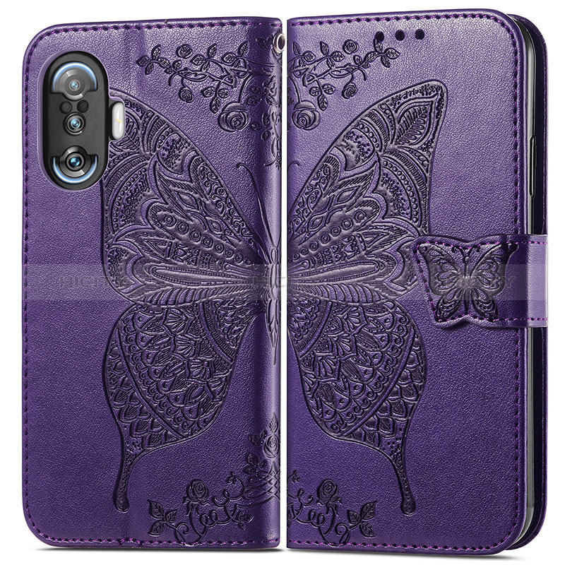 Funda de Cuero Cartera con Soporte Mariposa Carcasa para Xiaomi Poco F3 GT 5G Morado