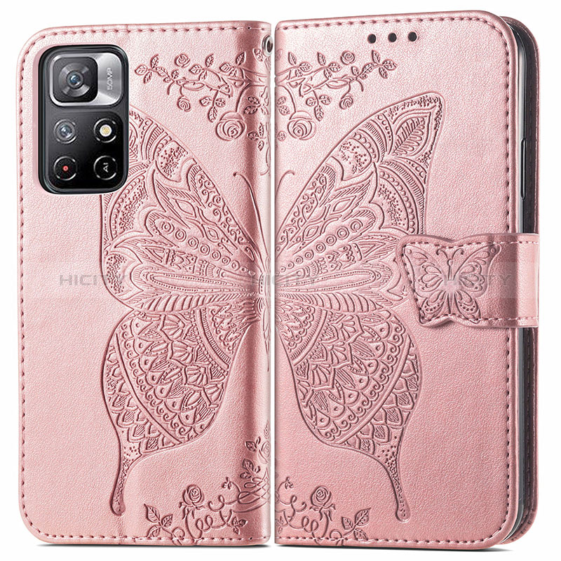 Funda de Cuero Cartera con Soporte Mariposa Carcasa para Xiaomi Poco M4 Pro 5G Rosa