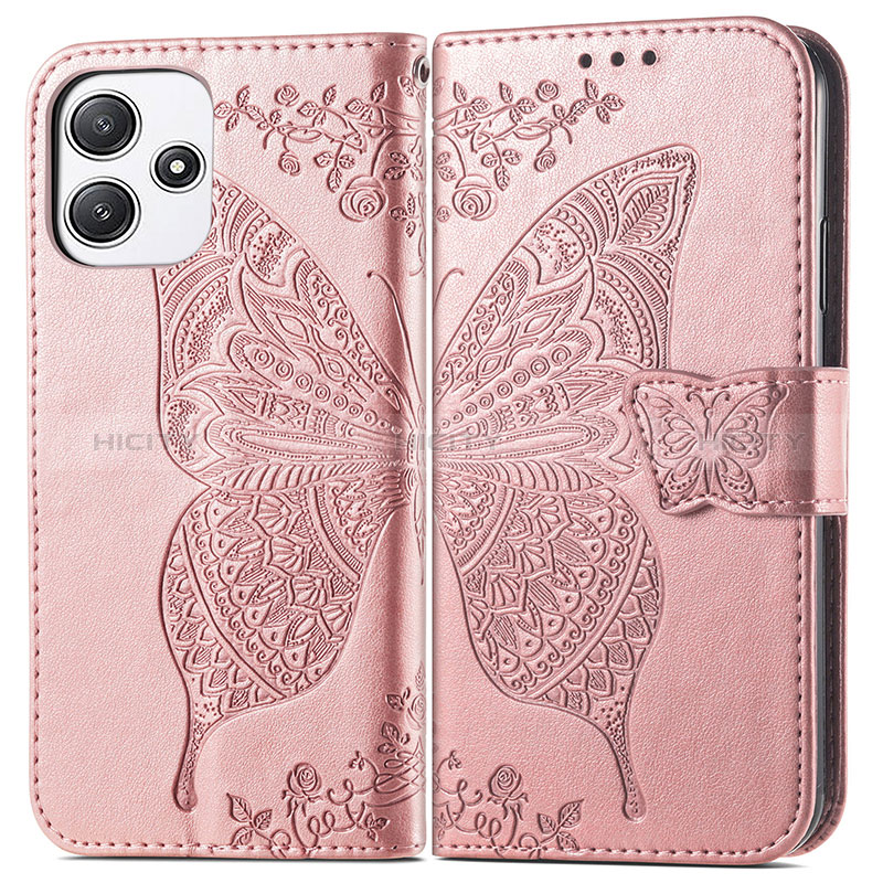 Funda de Cuero Cartera con Soporte Mariposa Carcasa para Xiaomi Poco M6 Pro 5G Oro Rosa