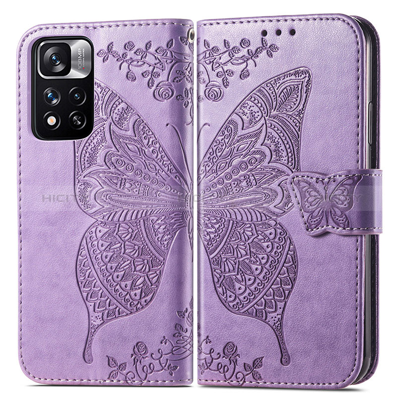 Funda de Cuero Cartera con Soporte Mariposa Carcasa para Xiaomi Poco X4 NFC Purpura Claro