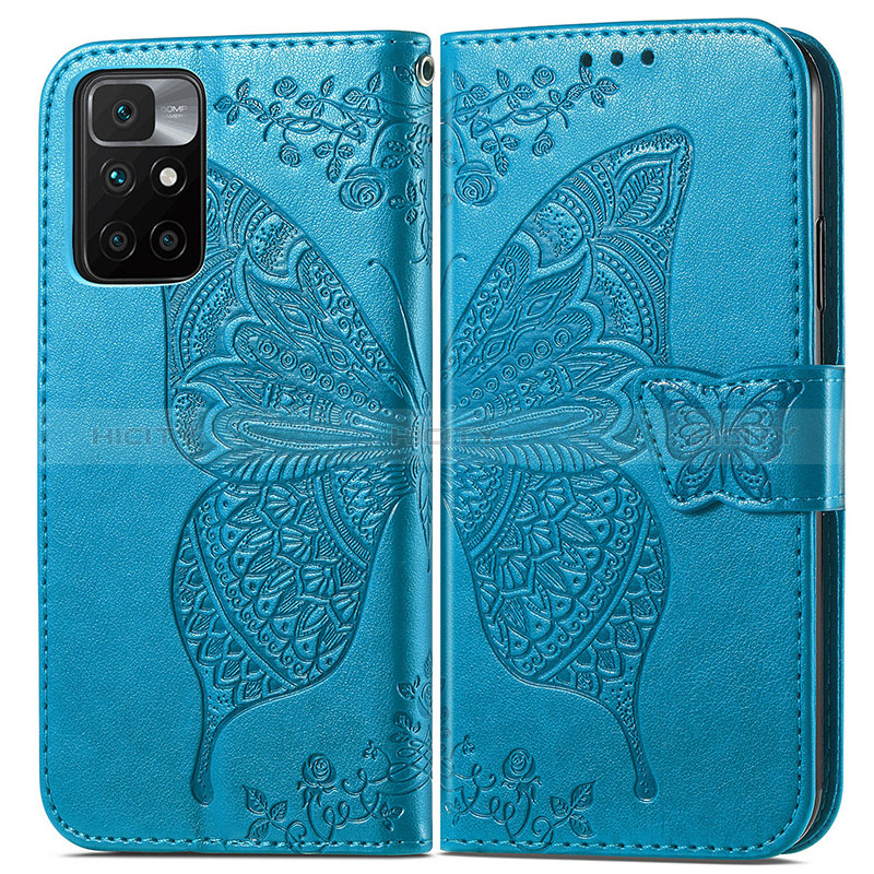 Funda de Cuero Cartera con Soporte Mariposa Carcasa para Xiaomi Redmi 10 4G Azul