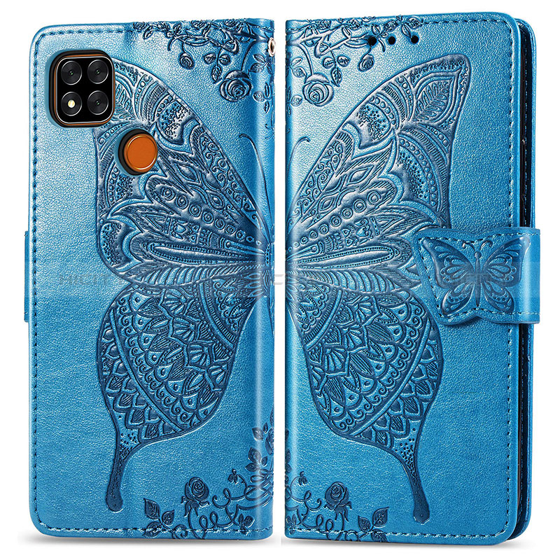 Funda de Cuero Cartera con Soporte Mariposa Carcasa para Xiaomi Redmi 10A 4G Azul