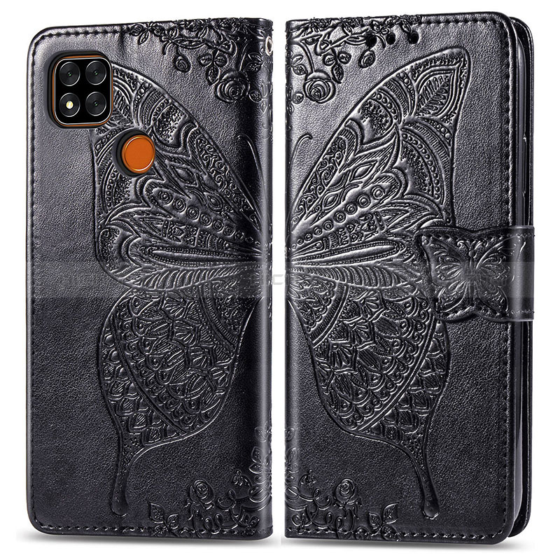 Funda de Cuero Cartera con Soporte Mariposa Carcasa para Xiaomi Redmi 10A 4G Negro