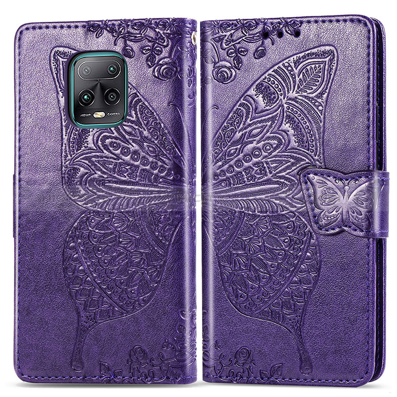 Funda de Cuero Cartera con Soporte Mariposa Carcasa para Xiaomi Redmi 10X Pro 5G Morado