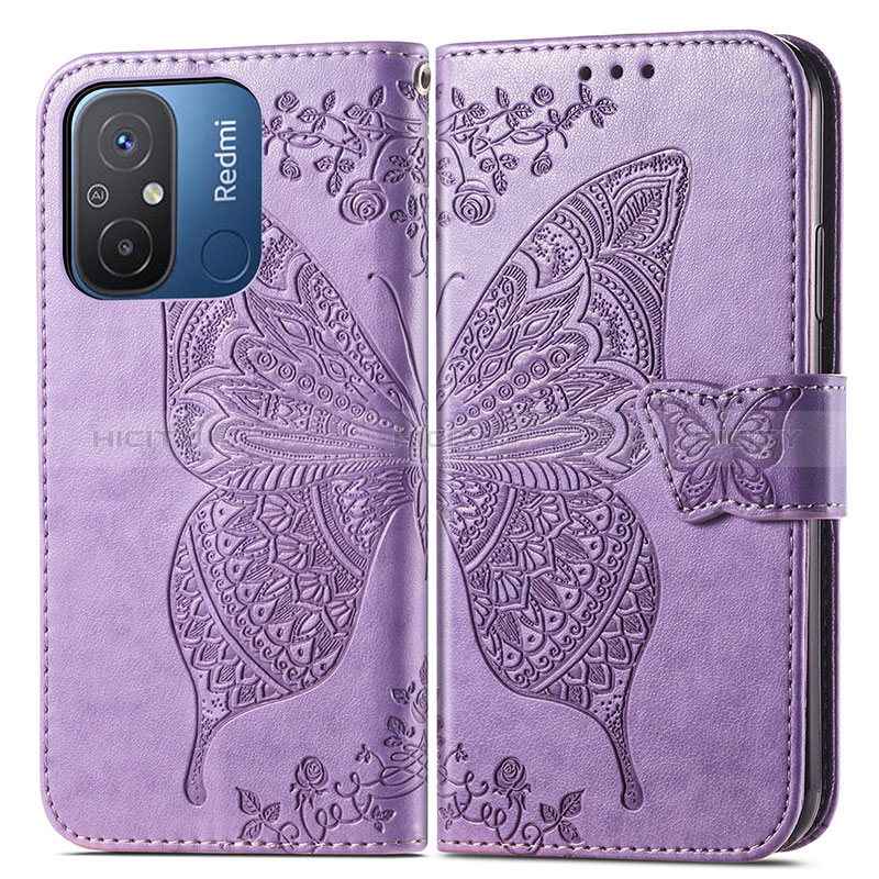 Funda de Cuero Cartera con Soporte Mariposa Carcasa para Xiaomi Redmi 11A 4G Purpura Claro