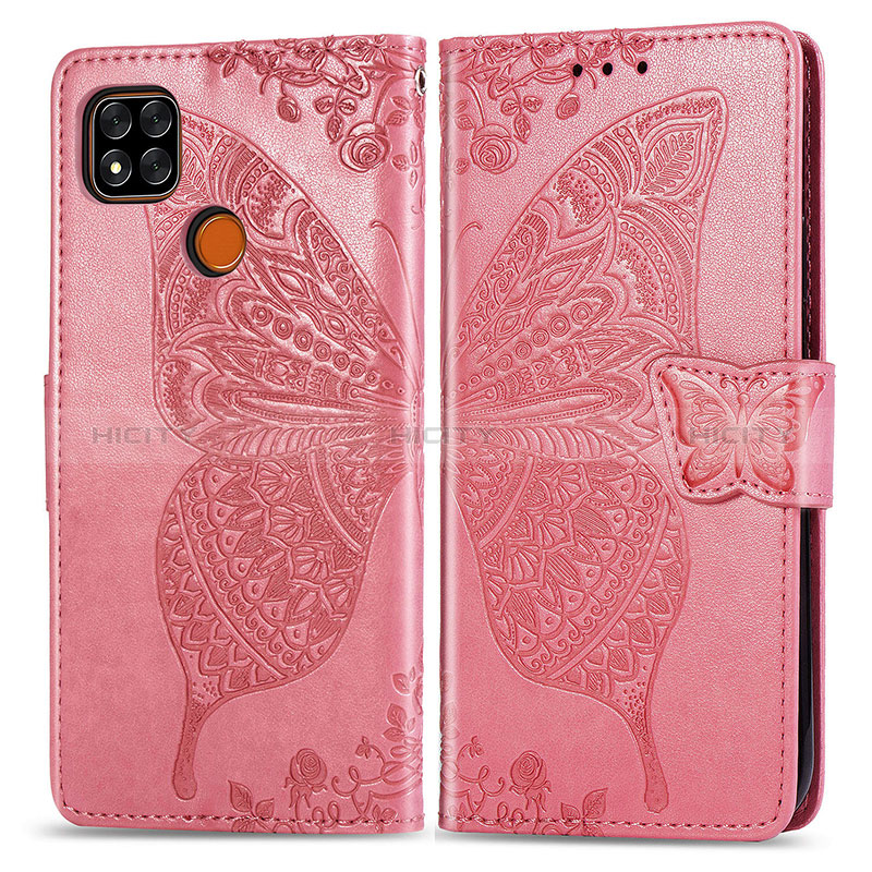 Funda de Cuero Cartera con Soporte Mariposa Carcasa para Xiaomi Redmi 9C Rosa Roja