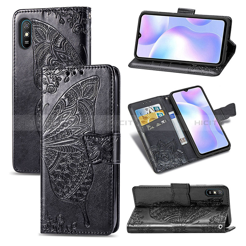 Funda de Cuero Cartera con Soporte Mariposa Carcasa para Xiaomi Redmi 9i