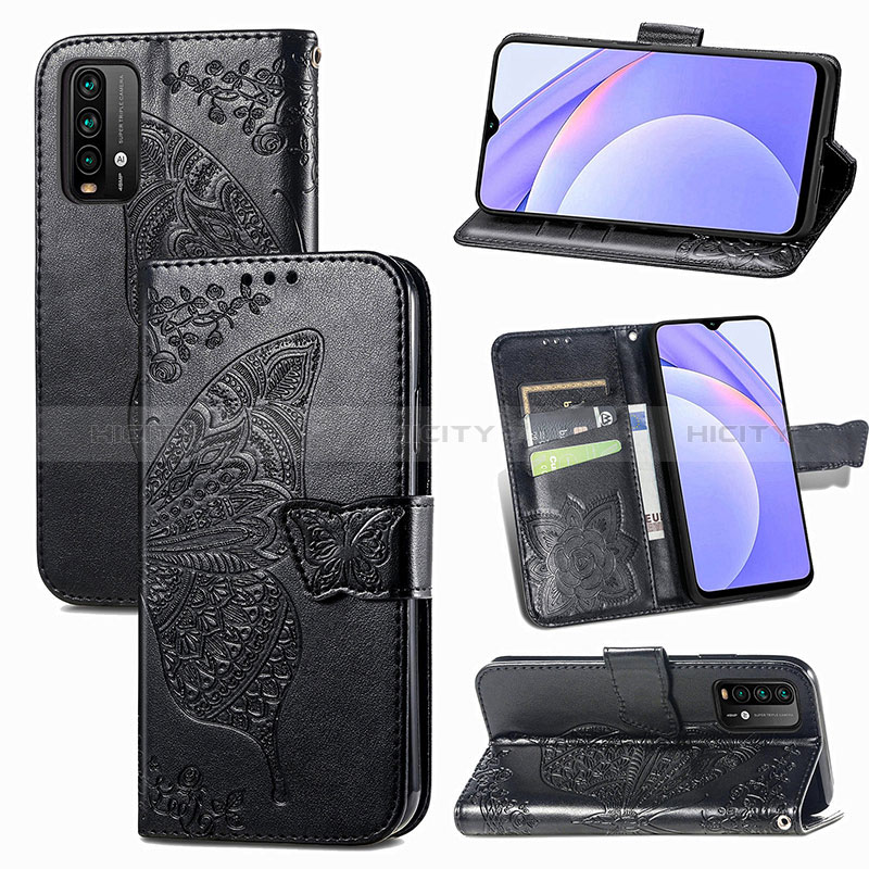 Funda de Cuero Cartera con Soporte Mariposa Carcasa para Xiaomi Redmi 9T 4G