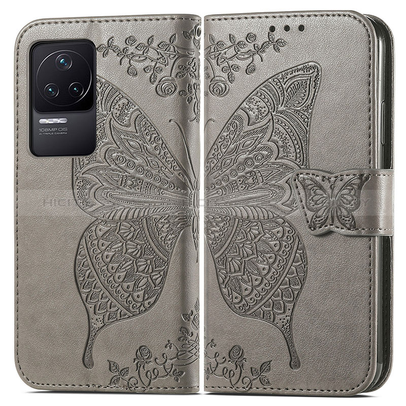 Funda de Cuero Cartera con Soporte Mariposa Carcasa para Xiaomi Redmi K50 5G Gris