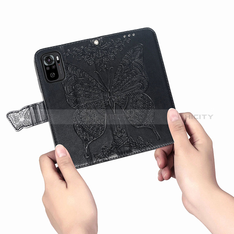 Funda de Cuero Cartera con Soporte Mariposa Carcasa para Xiaomi Redmi Note 10 4G