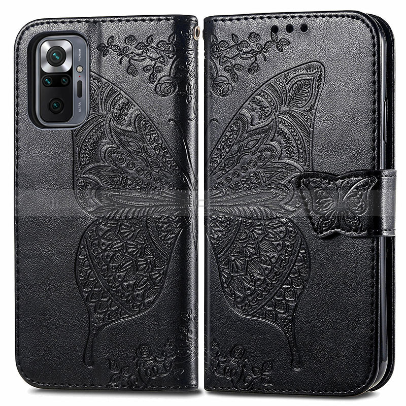 Funda de Cuero Cartera con Soporte Mariposa Carcasa para Xiaomi Redmi Note 10 Pro Max Negro