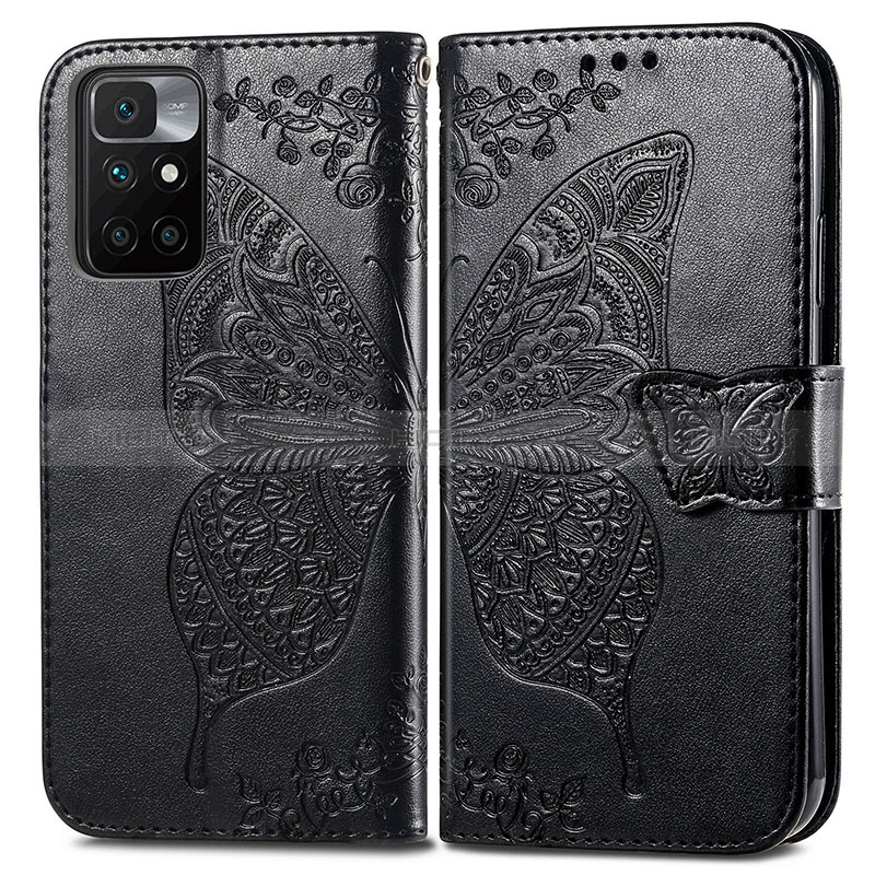 Funda de Cuero Cartera con Soporte Mariposa Carcasa para Xiaomi Redmi Note 11 4G (2021) Negro