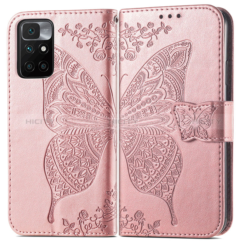 Funda de Cuero Cartera con Soporte Mariposa Carcasa para Xiaomi Redmi Note 11 4G (2021) Rosa