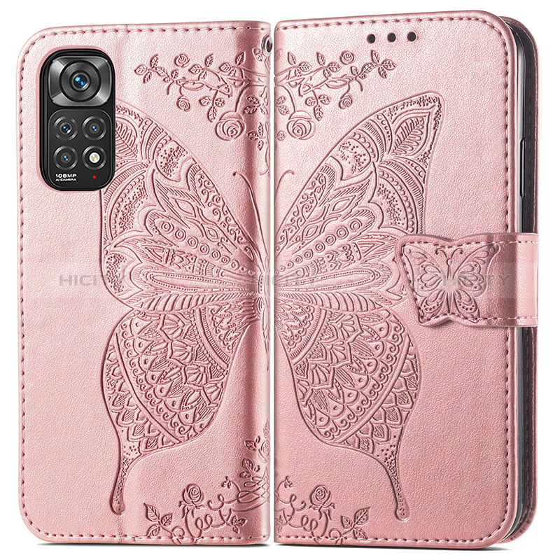 Funda de Cuero Cartera con Soporte Mariposa Carcasa para Xiaomi Redmi Note 11 4G (2022) Rosa